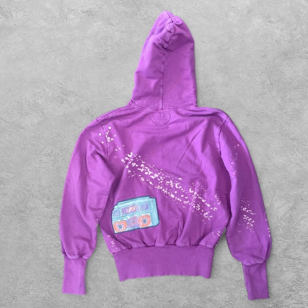 Vintage Y2K Primp Boombox Splatter Graphic Hoodie Magenta Pink M Rare